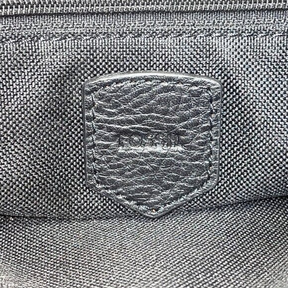 Fossil Women’s Brown Leather Black & White Striped Canvas Crossbody Bag - Picture 14 of 16